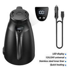 Load image into Gallery viewer, Universal 12V/24V 0.8L 1.2L Large Capacity Smart Car Heating Cup Car Electric Kettle Stainless Steel Water Boiler Thermos for Truck Travel Office Vehicle
