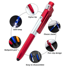 Load image into Gallery viewer, 4 In 1 Multi-Function Ballpoint Pen With LED Light Fold Phone Holder Night Read Writing Pencil Office Student Stationery Tools
