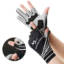 Load image into Gallery viewer, 1Pair 3-Finger Fishing Gloves Anti-slip Wear-Resistant Cut-Resistant Lure Gloves UPF50+ Sun Protection Print Cycling Gloves
