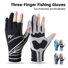 Load image into Gallery viewer, 1Pair 3-Finger Fishing Gloves Anti-slip Wear-Resistant Cut-Resistant Lure Gloves UPF50+ Sun Protection Print Cycling Gloves
