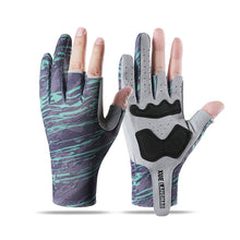 Load image into Gallery viewer, 1Pair 3-Finger Fishing Gloves Anti-slip Wear-Resistant Cut-Resistant Lure Gloves UPF50+ Sun Protection Print Cycling Gloves
