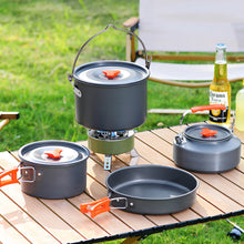 Load image into Gallery viewer, Portable Camping Cookware Set Heat-Resistant Aluminum Frying Pan Pot Kettle for Hiking Picnic with Storage Bag

