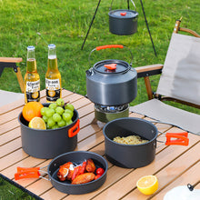 Load image into Gallery viewer, Portable Camping Cookware Set Heat-Resistant Aluminum Frying Pan Pot Kettle for Hiking Picnic with Storage Bag
