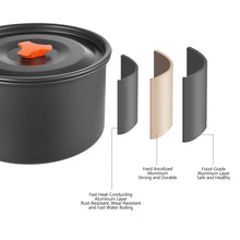 Load image into Gallery viewer, Portable Camping Cookware Set Heat-Resistant Aluminum Frying Pan Pot Kettle for Hiking Picnic with Storage Bag

