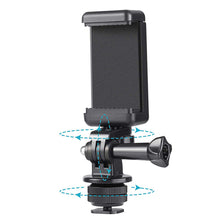 Load image into Gallery viewer, Camera Hot Shoe Phone Holder Monitor Flexible Tripod Adapter w/ Cold Shoe Mount for iPhone Samsung Canon Nikon Sony DSLR Camera
