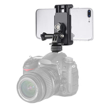 Load image into Gallery viewer, Camera Hot Shoe Phone Holder Monitor Flexible Tripod Adapter w/ Cold Shoe Mount for iPhone Samsung Canon Nikon Sony DSLR Camera
