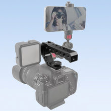 Load image into Gallery viewer, Camera Cage Top Handle with 3/8" ARRI Locating Pins with 1/4" 3/8" Threads Hole &amp; 5 Cold Shoes Mount for DSLR Cages Video Rigs
