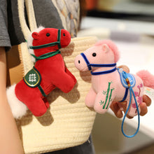 Load image into Gallery viewer, Creative Plush Horse Keychain Mascot Dolls 12cm Stuffed Animal Keyring Cute Chinese Style Zodiac Pony Figurine Birthday New Year Gifts
