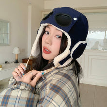 Load image into Gallery viewer, Pilot Hat Winter Bomber Hat with Glasses Windproof Hood Hats Warm Earflap Trapper Cap Adult Outdoor Ski Hat Warm Caps For Skiing Camping
