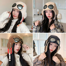 Load image into Gallery viewer, Pilot Hat Winter Bomber Hat with Glasses Windproof Hood Hats Warm Earflap Trapper Cap Adult Outdoor Ski Hat Warm Caps For Skiing Camping
