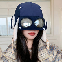 Load image into Gallery viewer, Pilot Hat Winter Bomber Hat with Glasses Windproof Hood Hats Warm Earflap Trapper Cap Adult Outdoor Ski Hat Warm Caps For Skiing Camping
