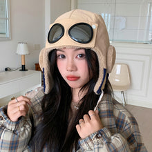 Load image into Gallery viewer, Pilot Hat Winter Bomber Hat with Glasses Windproof Hood Hats Warm Earflap Trapper Cap Adult Outdoor Ski Hat Warm Caps For Skiing Camping
