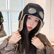 Load image into Gallery viewer, Pilot Hat Winter Bomber Hat with Glasses Windproof Hood Hats Warm Earflap Trapper Cap Adult Outdoor Ski Hat Warm Caps For Skiing Camping
