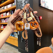 Load image into Gallery viewer, Creative Bowknot Woven Rope Keychain Chocolate Bagel Bread Keychain Polyester Anti-lost Bag Car Key Hanging Decoration Woven
