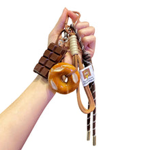 Load image into Gallery viewer, Creative Bowknot Woven Rope Keychain Chocolate Bagel Bread Keychain Polyester Anti-lost Bag Car Key Hanging Decoration Woven
