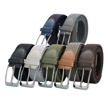 Load image into Gallery viewer, Elastic Woven Belt Casual Women Men's Punched Waist Straps Stretch Canvas Pin Buckle Trouser Belts 130 140 150cm
