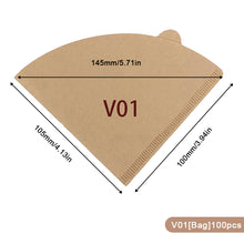 Load image into Gallery viewer, 50/100Pcs Unbleached Wooden V-Shaped Coffee Filter Paper Hand Drip Paper Coffee Brewer Coffee Filter Bag Coffee Maker Accessories
