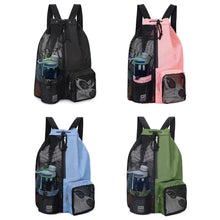 Load image into Gallery viewer, Mesh Swimming Bag Drawstring Backpack with Pocket Beach Backpack for Gym Exercise Equipment Storage Bag
