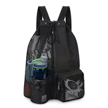 Load image into Gallery viewer, Mesh Swimming Bag Drawstring Backpack with Pocket Beach Backpack for Gym Exercise Equipment Storage Bag
