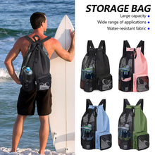 Load image into Gallery viewer, Mesh Swimming Bag Drawstring Backpack with Pocket Beach Backpack for Gym Exercise Equipment Storage Bag
