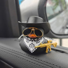 Load image into Gallery viewer, Car Interior Center Console Little Black Duck Decoration Ornaments Cool Western Duck with Scarf and Sunglasses Car Ornaments

