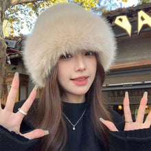 Load image into Gallery viewer, Fluffy Fur Bucket Hat Warm Winter Hat Thicken Fisherman Hat Panama Cap Chrismas Gifts
