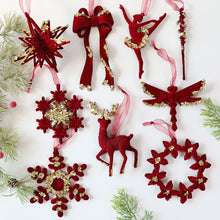 Load image into Gallery viewer, 1Pcs Christmas Hanging Decorations Red Velvet Flocked Garland Bow Tree Christmas Party Decorations Hanger Mantel Door Hanging Bell Ornament
