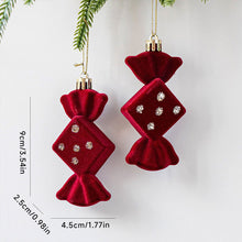 Load image into Gallery viewer, 2Pcs Christmas Hanging Decorations Red Velvet Flocked Garland Bow Tree Christmas Party Decorations Hanger Mantel Door Hanging Bell Ornament

