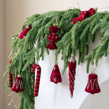 Load image into Gallery viewer, 2Pcs Christmas Hanging Decorations Red Velvet Flocked Garland Bow Tree Christmas Party Decorations Hanger Mantel Door Hanging Bell Ornament
