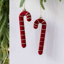 Load image into Gallery viewer, 2Pcs Christmas Hanging Decorations Red Velvet Flocked Garland Bow Tree Christmas Party Decorations Hanger Mantel Door Hanging Bell Ornament
