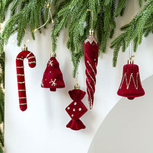 Load image into Gallery viewer, 2Pcs Christmas Hanging Decorations Red Velvet Flocked Garland Bow Tree Christmas Party Decorations Hanger Mantel Door Hanging Bell Ornament
