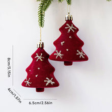 Load image into Gallery viewer, 2Pcs Christmas Hanging Decorations Red Velvet Flocked Garland Bow Tree Christmas Party Decorations Hanger Mantel Door Hanging Bell Ornament
