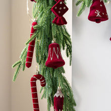 Load image into Gallery viewer, 2Pcs Christmas Hanging Decorations Red Velvet Flocked Garland Bow Tree Christmas Party Decorations Hanger Mantel Door Hanging Bell Ornament
