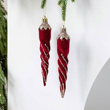 Load image into Gallery viewer, 2Pcs Christmas Hanging Decorations Red Velvet Flocked Garland Bow Tree Christmas Party Decorations Hanger Mantel Door Hanging Bell Ornament
