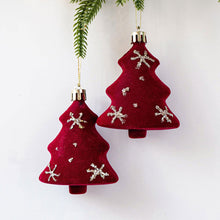 Load image into Gallery viewer, 2Pcs Christmas Hanging Decorations Red Velvet Flocked Garland Bow Tree Christmas Party Decorations Hanger Mantel Door Hanging Bell Ornament
