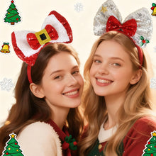 Load image into Gallery viewer, Christmas Bow Headbands Sequins Bow Tie Hair Band Xmas Hair Hoops for Women Girls Party Cosplay Christmas Decorations
