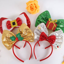 Load image into Gallery viewer, Christmas Bow Headbands Sequins Bow Tie Hair Band Xmas Hair Hoops for Women Girls Party Cosplay Christmas Decorations
