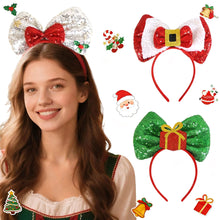 Load image into Gallery viewer, Christmas Bow Headbands Sequins Bow Tie Hair Band Xmas Hair Hoops for Women Girls Party Cosplay Christmas Decorations
