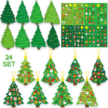 Load image into Gallery viewer, 24pcs Christmas Tree Cards DIY Crafts For Kids DIY Xmas Tree Ornaments With Sticker Kits DIY Handmade Cards Stickers With Ribbon New Year's Decor
