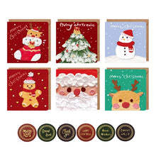 Load image into Gallery viewer, 6pcs Christmas Greeting Card Folding Gift Card With Envelopes And Stickers Xmas Blessing Card New Year Party Invitation Cards
