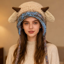 Load image into Gallery viewer, Winter Cute Little Sheep Ear Hat Thick Plush Knitted Hat Girls Winter Warm Ear Protection Beanies Hat Women Comfortable Horn Pullover Hats
