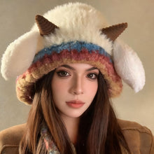 Load image into Gallery viewer, Winter Cute Little Sheep Ear Hat Thick Plush Knitted Hat Girls Winter Warm Ear Protection Beanies Hat Women Comfortable Horn Pullover Hats
