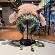 Load image into Gallery viewer, Winter Cute Little Sheep Ear Hat Thick Plush Knitted Hat Girls Winter Warm Ear Protection Beanies Hat Women Comfortable Horn Pullover Hats
