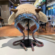 Load image into Gallery viewer, Winter Cute Little Sheep Ear Hat Thick Plush Knitted Hat Girls Winter Warm Ear Protection Beanies Hat Women Comfortable Horn Pullover Hats

