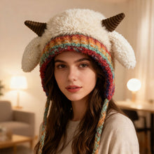 Load image into Gallery viewer, Winter Cute Little Sheep Ear Hat Thick Plush Knitted Hat Girls Winter Warm Ear Protection Beanies Hat Women Comfortable Horn Pullover Hats
