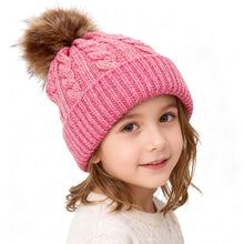 Load image into Gallery viewer, 3Pcs Set Hat Winter Knitted Hat Big Hair Ball Warm Pile Intensification Boys and Girls Winter Knitted Hat Scarf and Gloves
