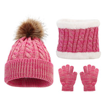 Load image into Gallery viewer, 3Pcs Set Hat Winter Knitted Hat Big Hair Ball Warm Pile Intensification Boys and Girls Winter Knitted Hat Scarf and Gloves
