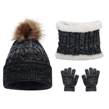 Load image into Gallery viewer, 3Pcs Set Hat Winter Knitted Hat Big Hair Ball Warm Pile Intensification Boys and Girls Winter Knitted Hat Scarf and Gloves
