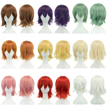 Load image into Gallery viewer, Anime Short Straight Cosplay Wig Black White Green Brown Purple Blue Gray Red Gold Man Women Heat Resistant Synthetic Hair
