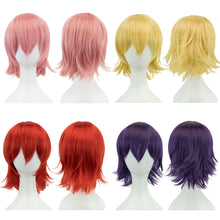 Load image into Gallery viewer, Anime Short Straight Cosplay Wig Black White Green Brown Purple Blue Gray Red Gold Man Women Heat Resistant Synthetic Hair
